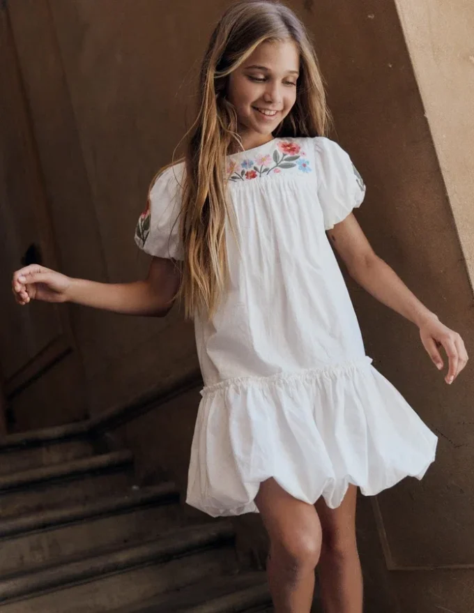 Drop Waist Bubble Dress Soft Ivory Embroidery Drop Waist Bubble Dress Soft Ivory Embroidery