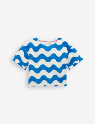 Dropped Shoulder Towelling Top Blue Wave Stripe
