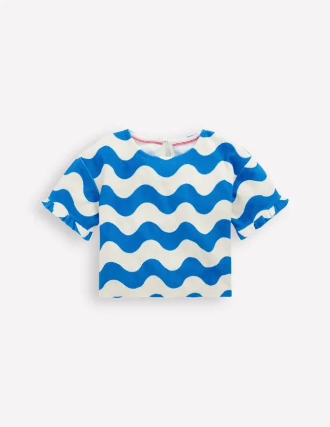Dropped Shoulder Towelling Top Blue Wave Stripe Dropped Shoulder Towelling Top Blue Wave Stripe