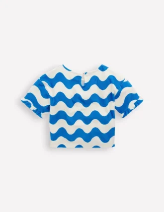 Dropped Shoulder Towelling Top Blue Wave Stripe
