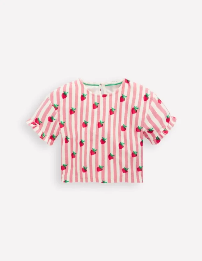 Dropped Shoulder Towelling Top Blush Strawberry Stripe