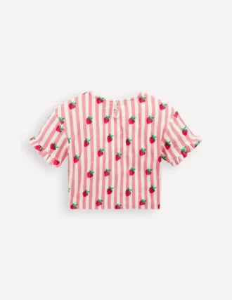 Dropped Shoulder Towelling Top Blush Strawberry Stripe