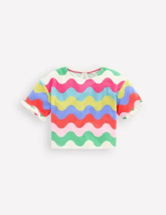 Dropped Shoulder Towelling Top Multi Wave Stripe