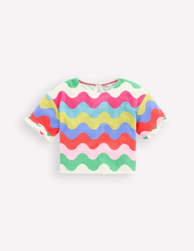 Dropped Shoulder Towelling Top Multi Wave Stripe