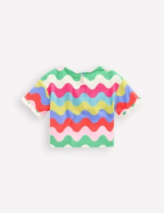 Dropped Shoulder Towelling Top Multi Wave Stripe