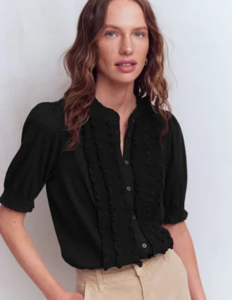 Eda Ruffle Front Shirt Black
