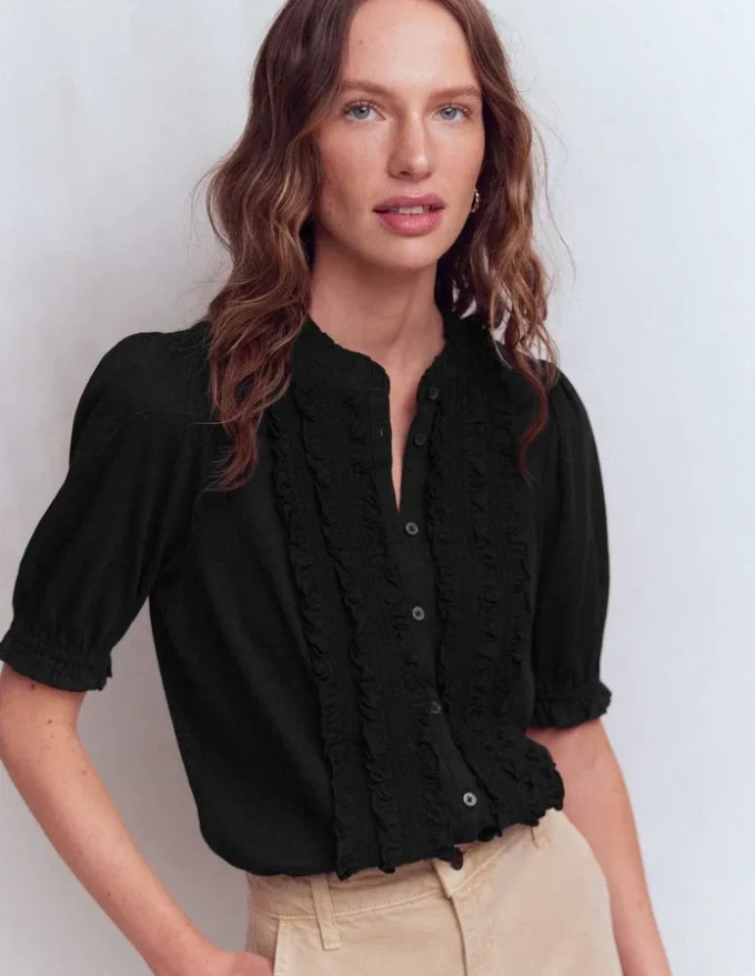Eda Ruffle Front Shirt Black Eda Ruffle Front Shirt Black