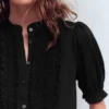 Eda Ruffle Front Shirt Black Eda Ruffle Front Shirt Black