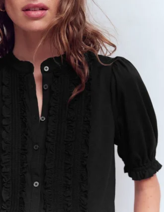 Eda Ruffle Front Shirt Black