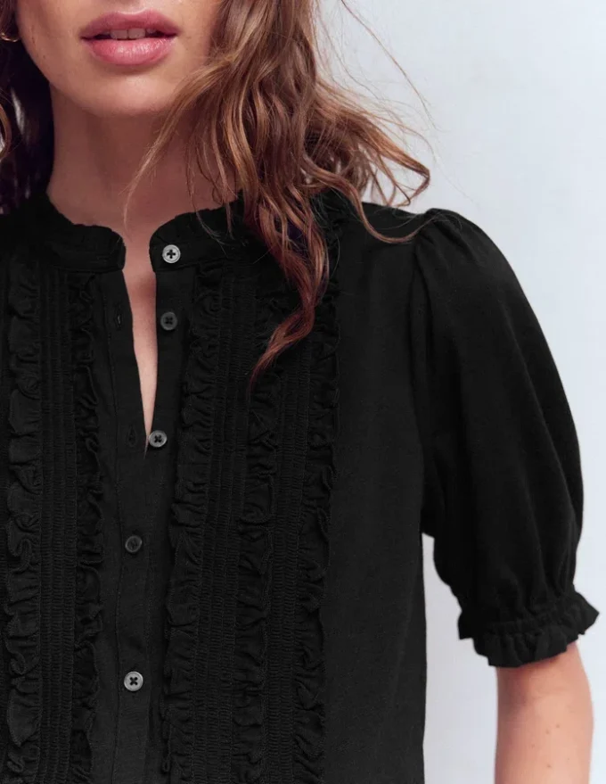 Eda Ruffle Front Shirt Black Eda Ruffle Front Shirt Black