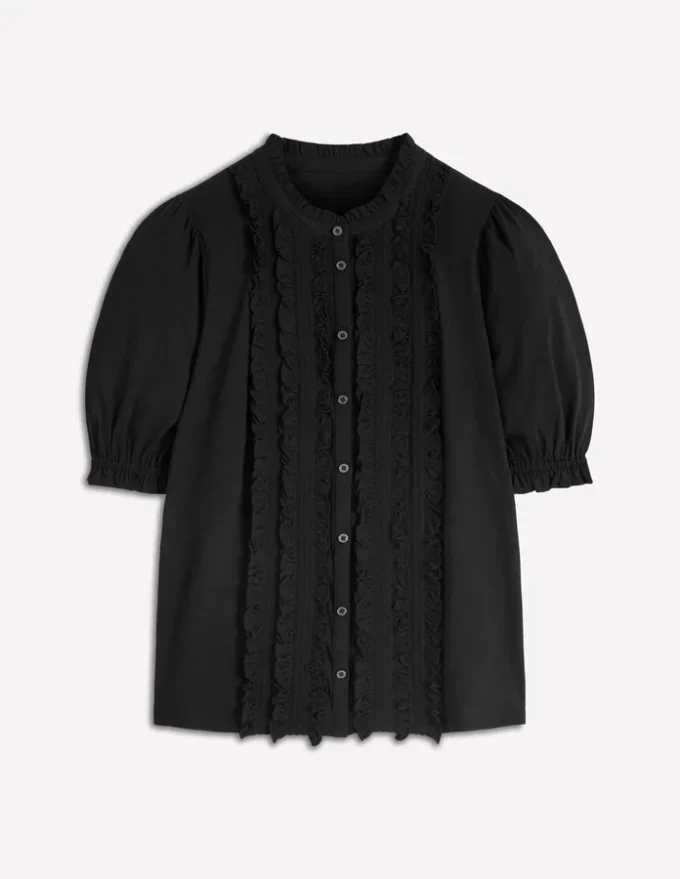 Eda Ruffle Front Shirt Black Eda Ruffle Front Shirt Black
