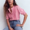 Eda Ruffle Front Shirt Formica Pink
