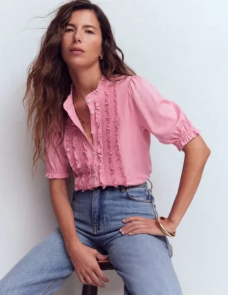 Eda Ruffle Front Shirt Formica Pink