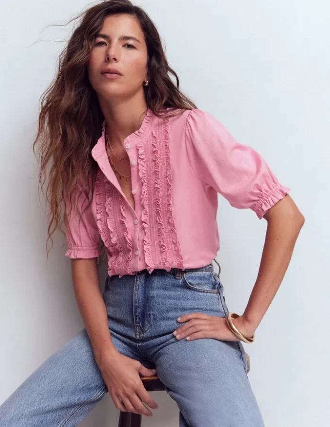 Eda Ruffle Front Shirt Formica Pink