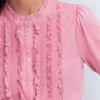 Eda Ruffle Front Shirt Formica Pink