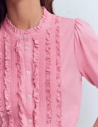 Eda Ruffle Front Shirt Formica Pink
