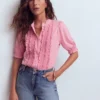 Eda Ruffle Front Shirt Formica Pink