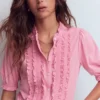 Eda Ruffle Front Shirt Formica Pink