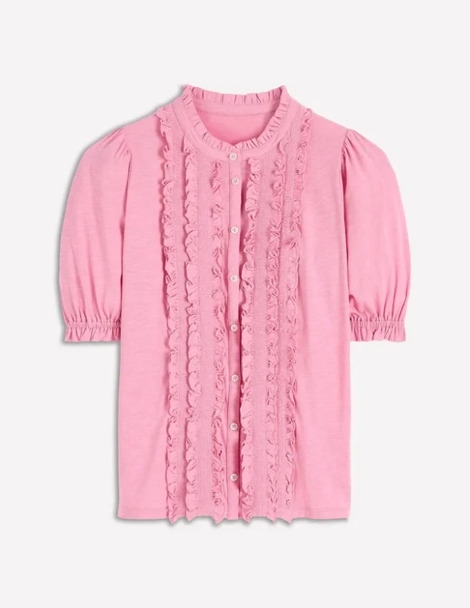 Eda Ruffle Front Shirt Formica Pink