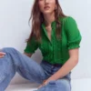 Eda Ruffle Front Shirt Fresh Green