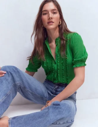 Eda Ruffle Front Shirt Fresh Green