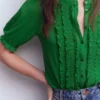 Eda Ruffle Front Shirt Fresh Green