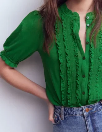 Eda Ruffle Front Shirt Fresh Green
