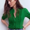 Eda Ruffle Front Shirt Fresh Green
