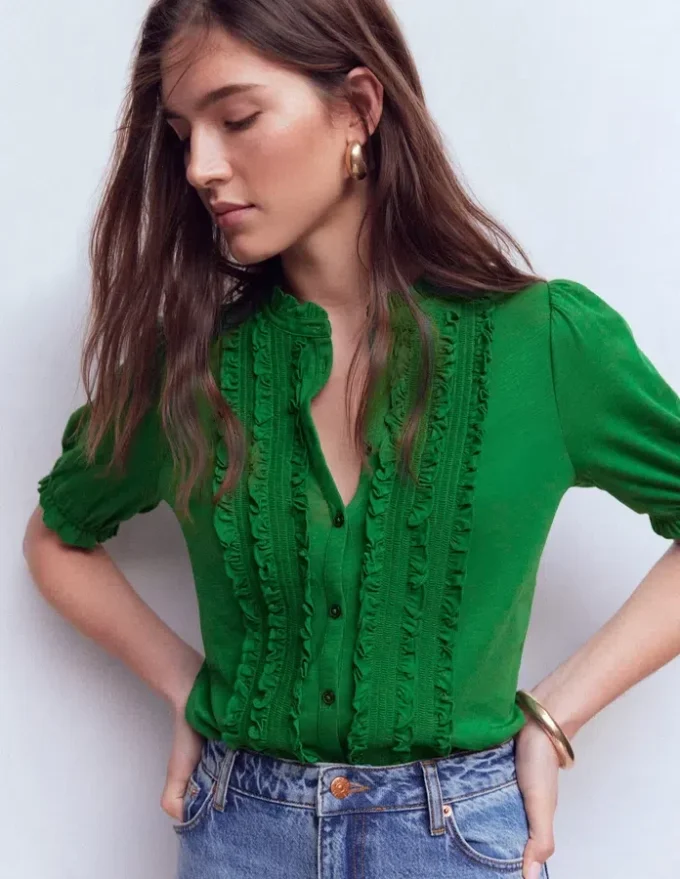 Eda Ruffle Front Shirt Fresh Green