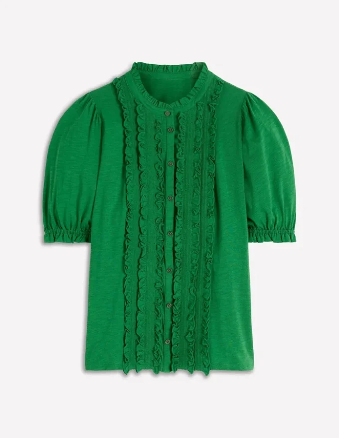 Eda Ruffle Front Shirt Fresh Green