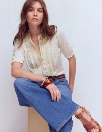 Eda Ruffle Front Shirt Ivory