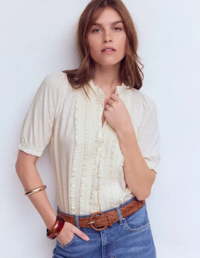 Eda Ruffle Front Shirt Ivory Eda Ruffle Front Shirt Ivory