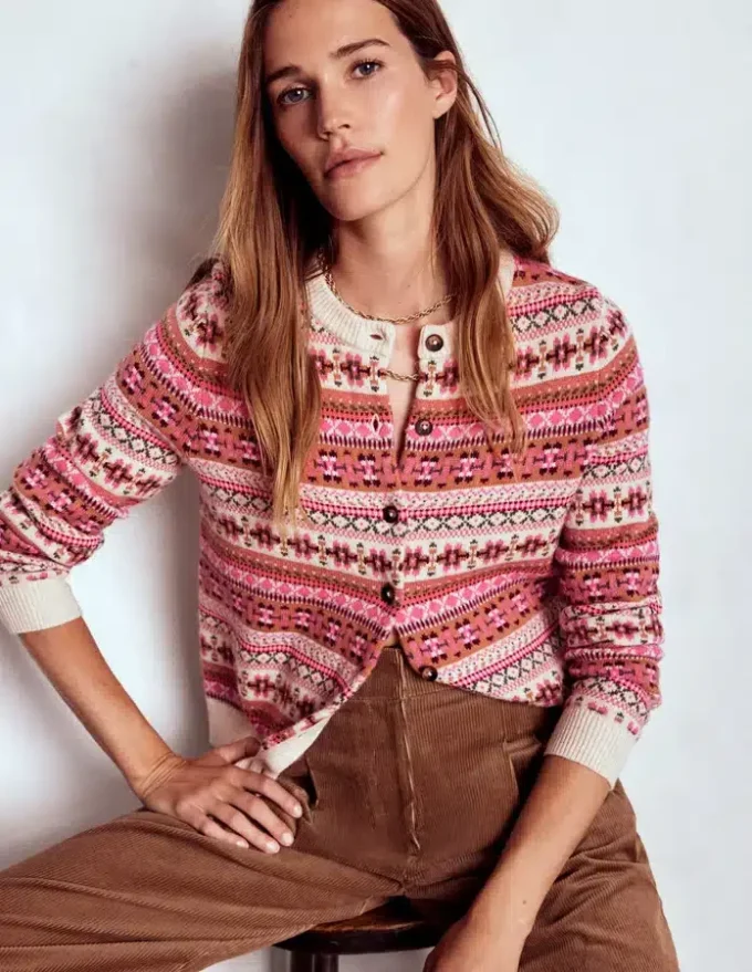 Edie Fair Isle Cardigan Pink Heritage Fair Isle Edie Fair Isle Cardigan Pink Heritage Fair Isle