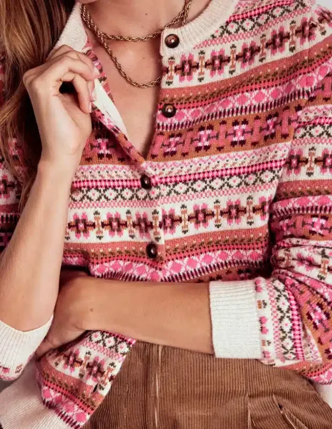 Edie Fair Isle Cardigan Pink Heritage Fair Isle Edie Fair Isle Cardigan Pink Heritage Fair Isle
