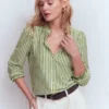 Effie Smocked Detail Shirt Dill Stripe Effie Smocked Detail Shirt Dill Stripe
