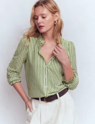 Effie Smocked Detail Shirt Dill Stripe