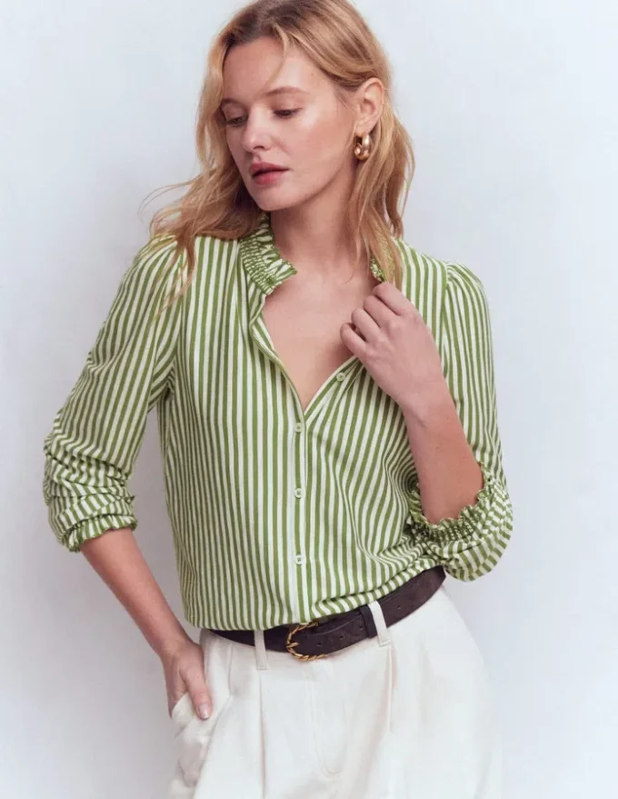 Effie Smocked Detail Shirt Dill Stripe Effie Smocked Detail Shirt Dill Stripe