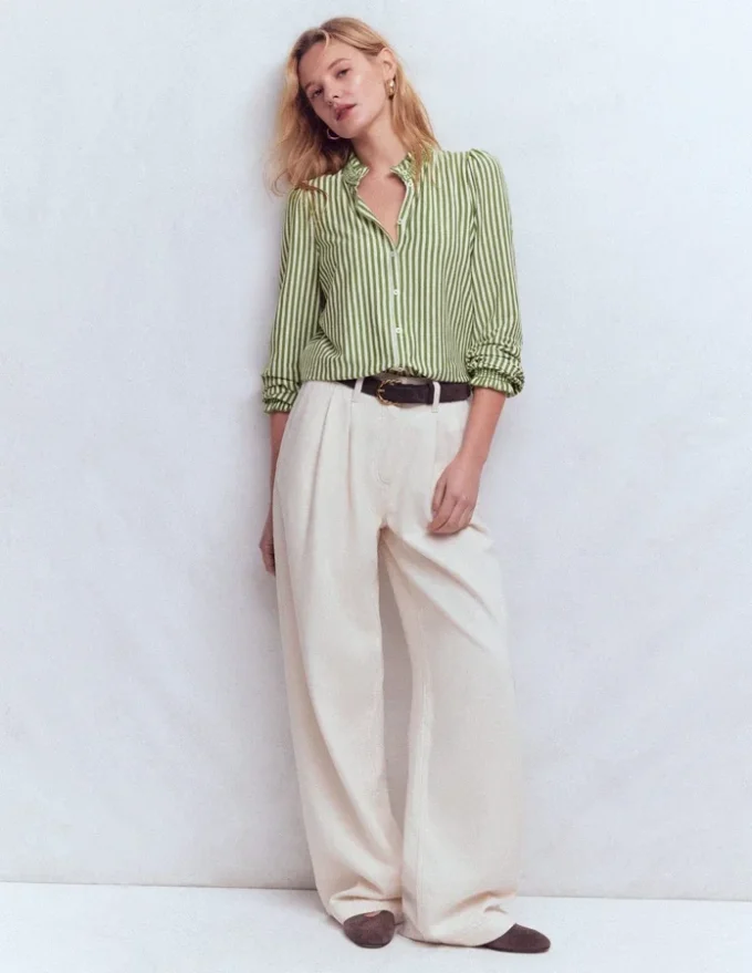 Effie Smocked Detail Shirt Dill Stripe Effie Smocked Detail Shirt Dill Stripe