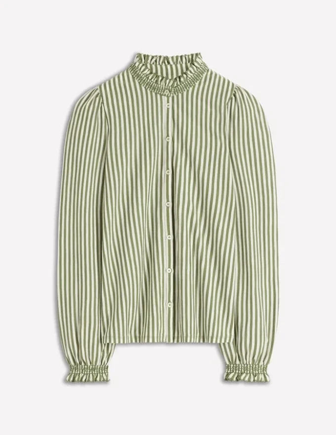 Effie Smocked Detail Shirt Dill Stripe Effie Smocked Detail Shirt Dill Stripe