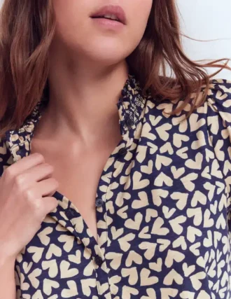 Effie Smocked Detail Shirt Heart Scatter