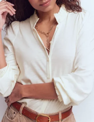 Effie Smocked Detail Shirt Ivory