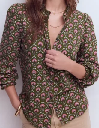Effie Smocked Detail Shirt Mayfly, Flower Lattice
