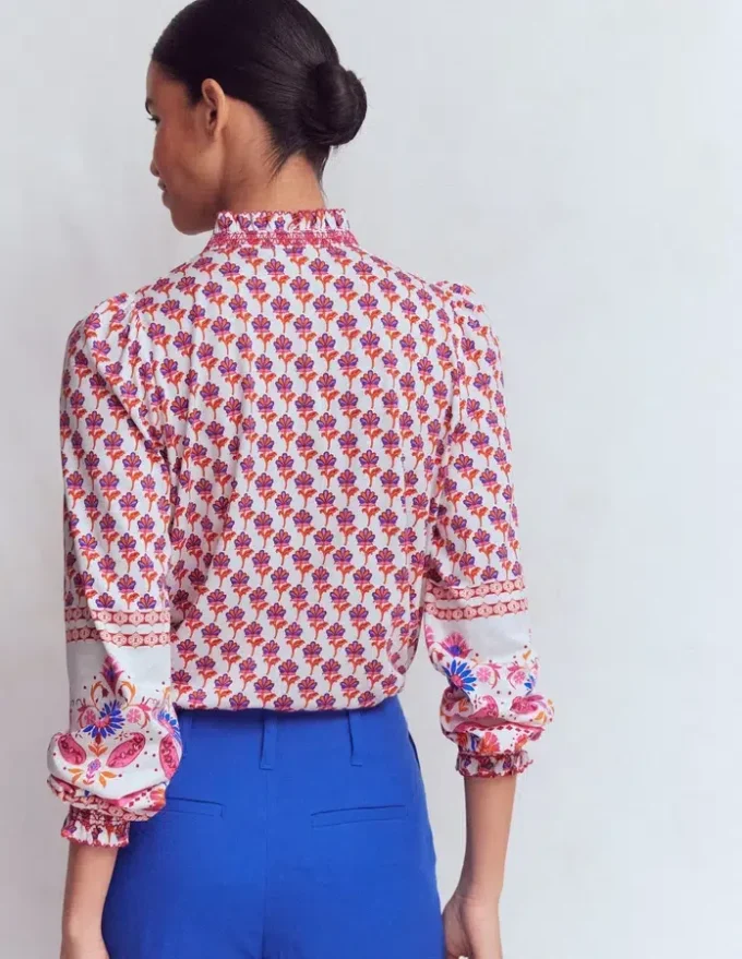 Effie Smocked Detail Shirt Multi, Meadow Stamp Placement Effie Smocked Detail Shirt Multi, Meadow Stamp Placement