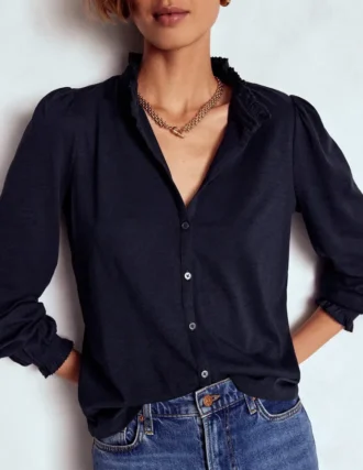 Effie Smocked Detail Shirt Navy