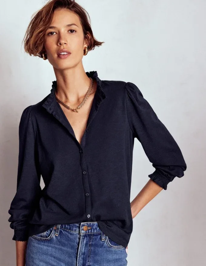 Effie Smocked Detail Shirt Navy Effie Smocked Detail Shirt Navy