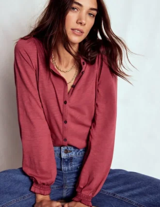 Effie Smocked Detail Shirt Terracotta Red