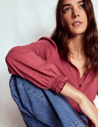 Effie Smocked Detail Shirt Terracotta Red