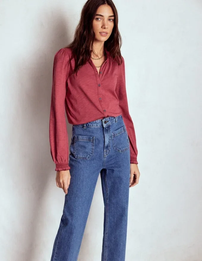 Effie Smocked Detail Shirt Terracotta Red Effie Smocked Detail Shirt Terracotta Red