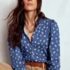 Effie Smocked Detail Shirt True Navy, Flower Press Small Effie Smocked Detail Shirt True Navy, Flower Press Small
