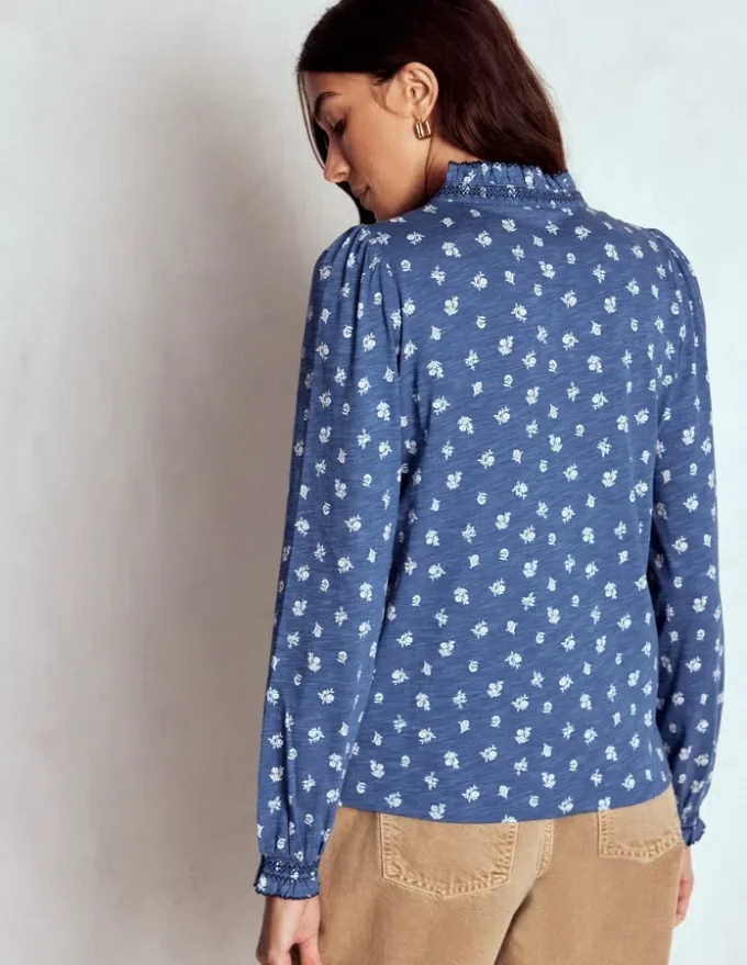 Effie Smocked Detail Shirt True Navy, Flower Press Small Effie Smocked Detail Shirt True Navy, Flower Press Small